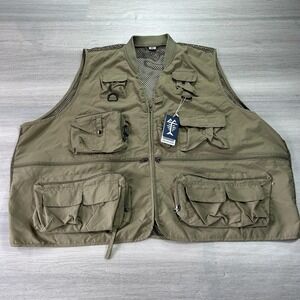 NEW BASSDASH Fishing Vest Mens 4XL Khaki Mesh Back Multi Pocket Utility Outdoor